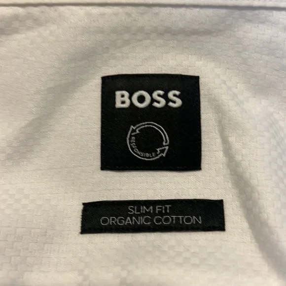 Men’s Hugo Boss Crispy White Dress Shirt Size 38 15 Slim Fit Organic Cotton Nwot - Picture 3 of 5